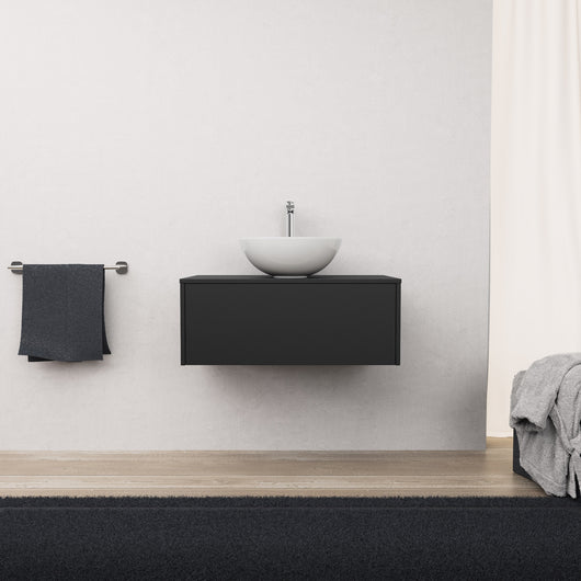 Inda - Mobile bagno L.80 con lavabo in appoggio / Nero opaco 1 cassetto - Diamante
