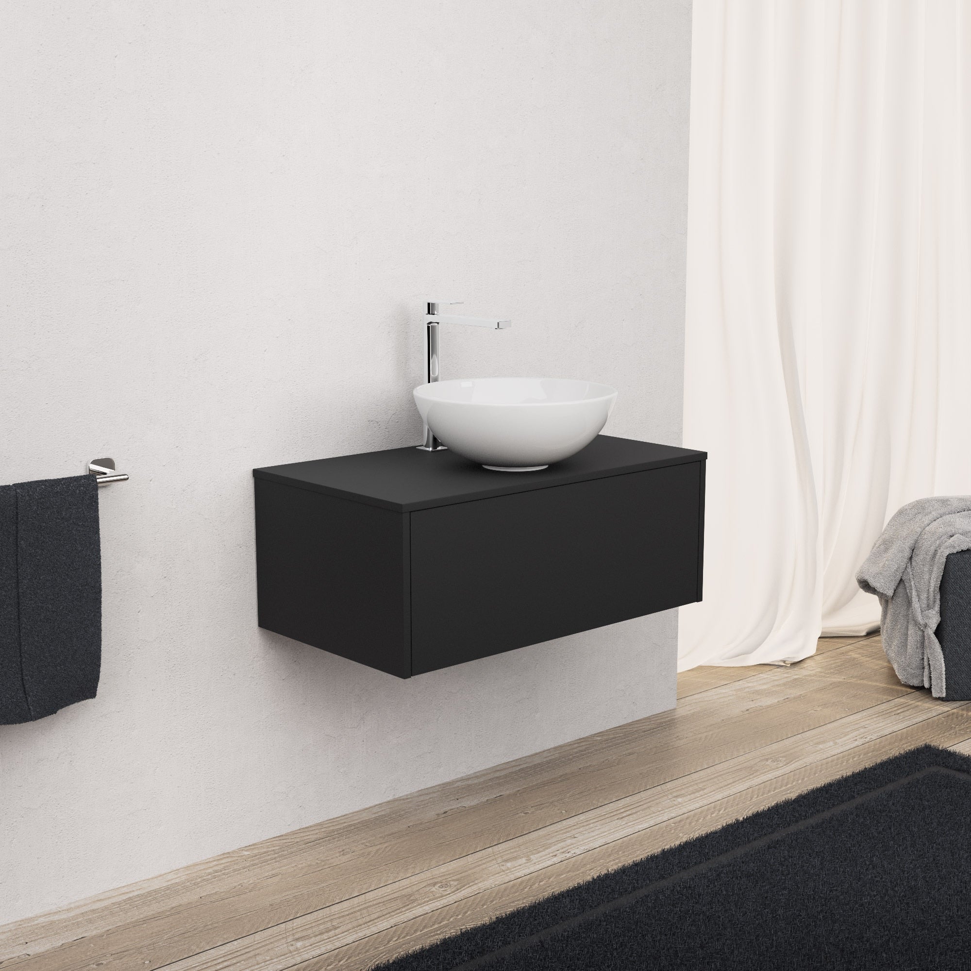 Inda - Mobile bagno L.80 con lavabo in appoggio / Nero opaco 1 cassetto - Diamante