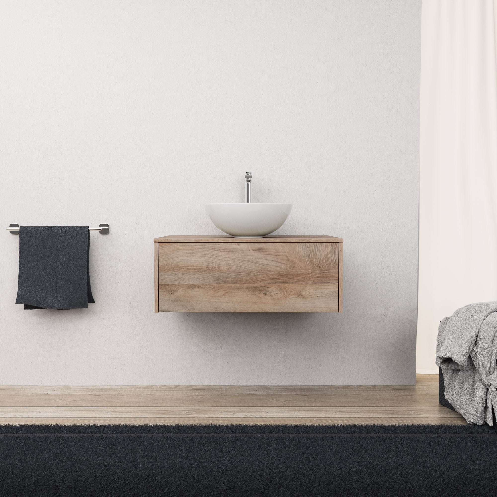 Inda - Mobile bagno L.80 con lavabo in appoggio / Rovere naturale 1 cassetto - Diamante