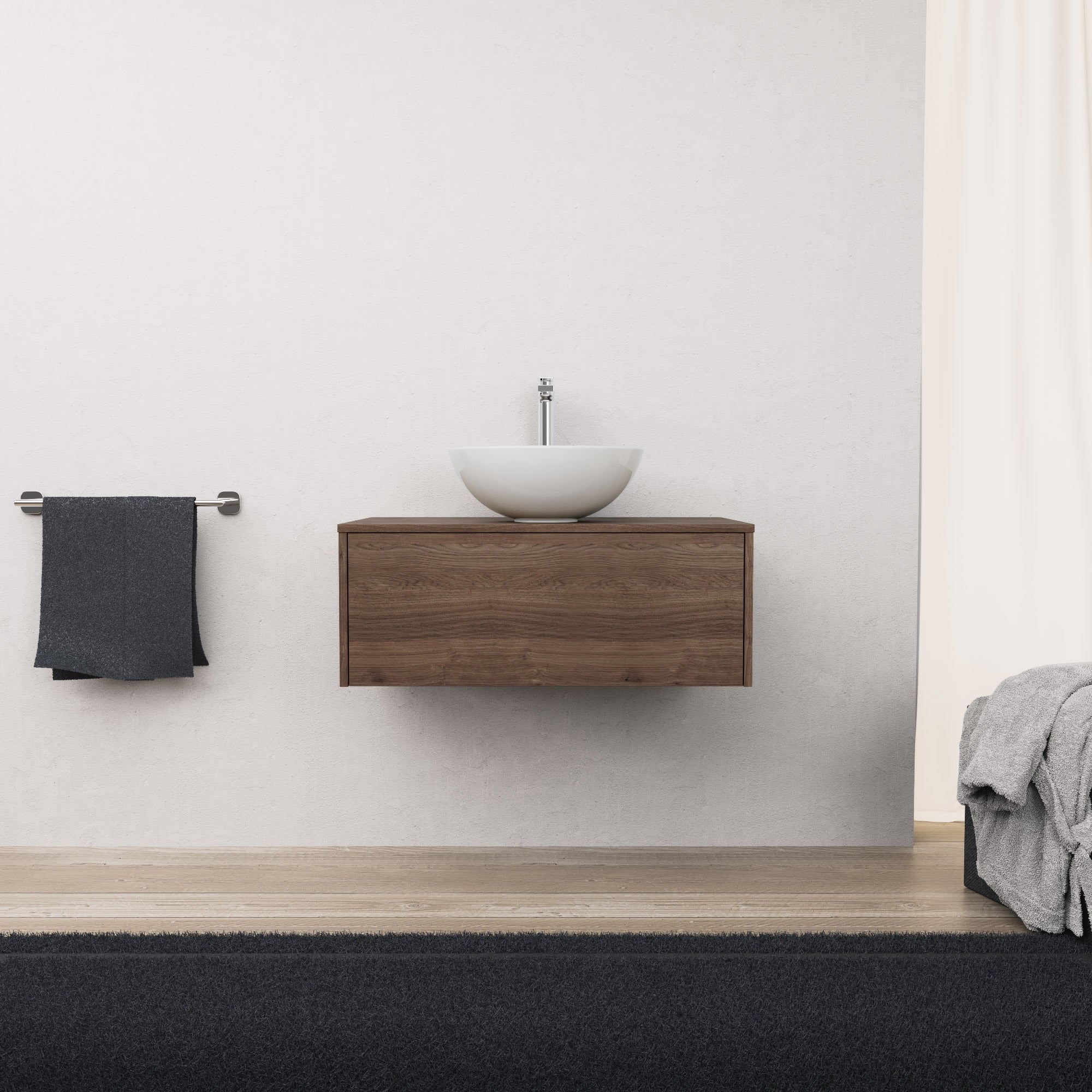 Inda - Mobile bagno L.80 con lavabo in appoggio / Rovere castano 1 cassetto - Diamante