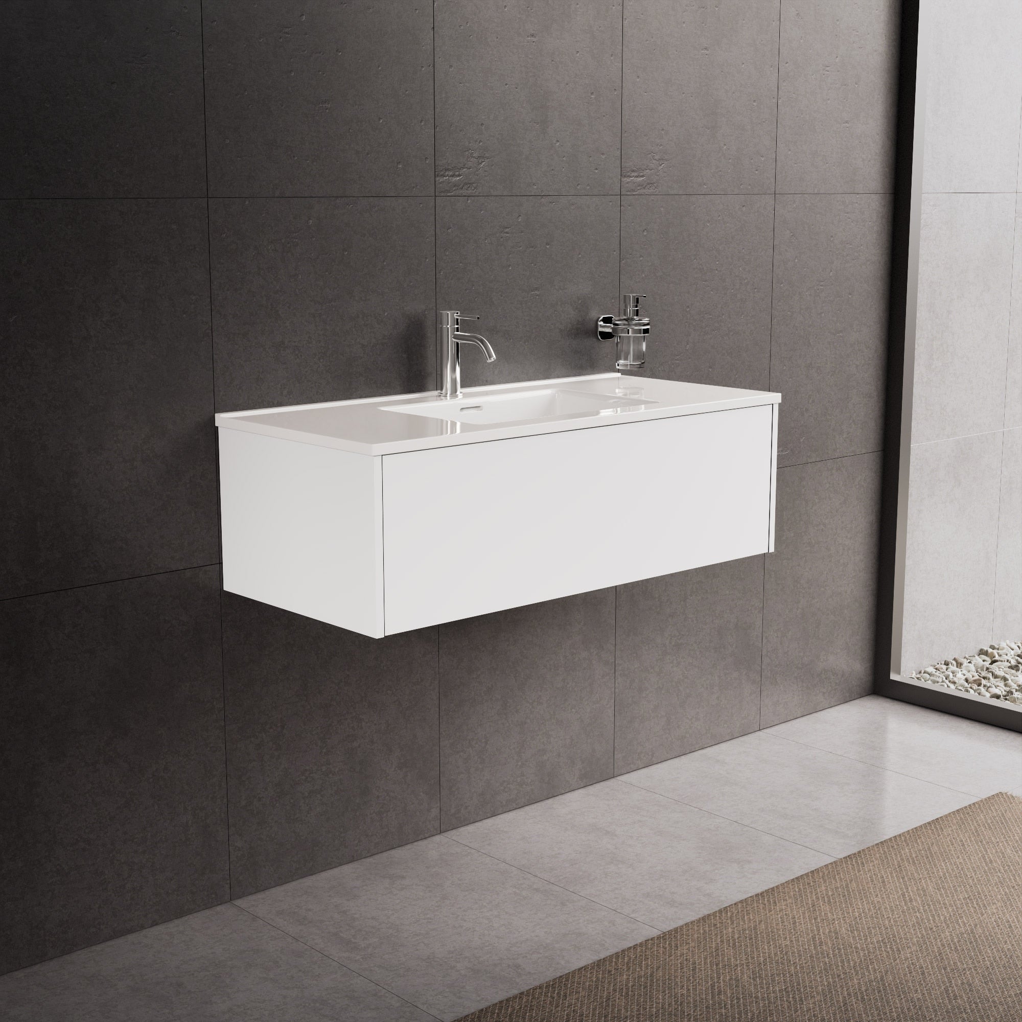 Inda - Mobile bagno L.100 con lavabo lucido / Bianco opaco 1 cassetto - Diamante
