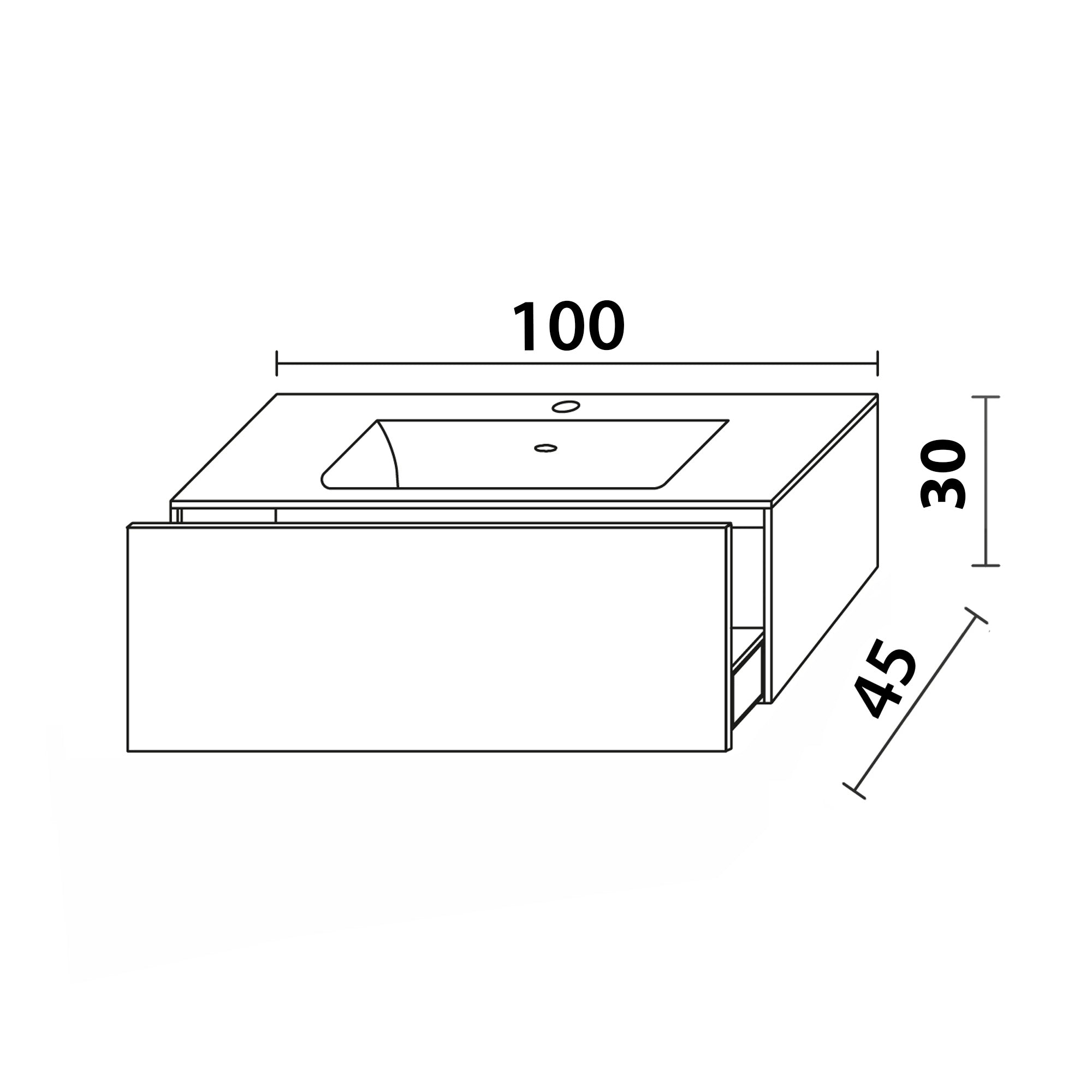 Inda - Mobile bagno L.100 con lavabo lucido / Nero opaco 1 cassetto - Diamante
