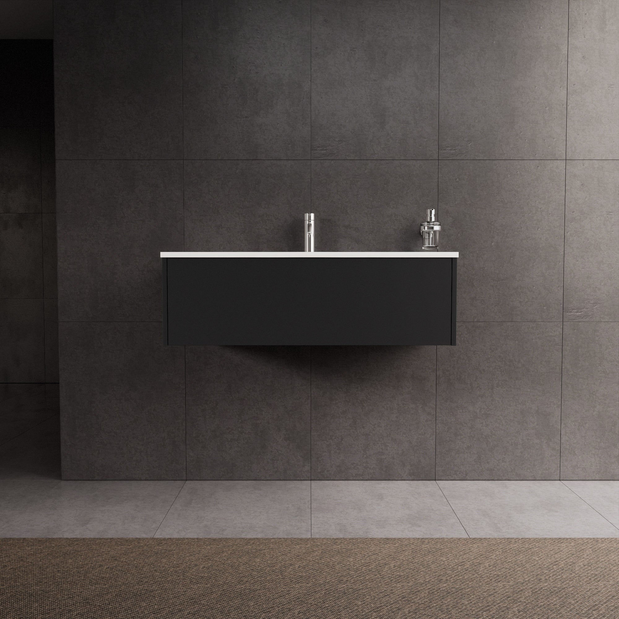 Inda - Mobile bagno L.100 con lavabo lucido / Nero opaco 1 cassetto - Diamante