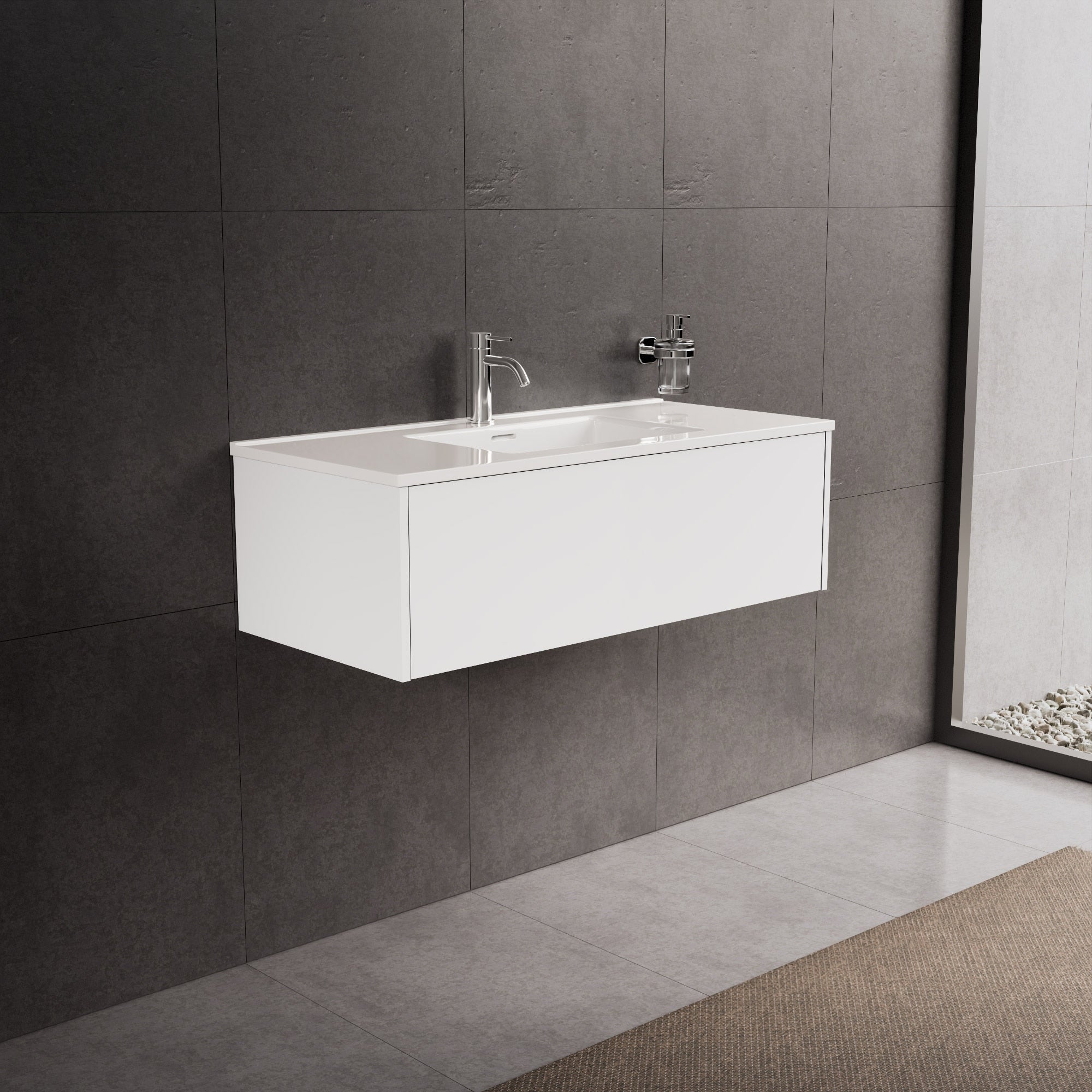 Inda - Mobile bagno L.100 con lavabo lucido / Bianco lucido 1 cassetto - Diamante
