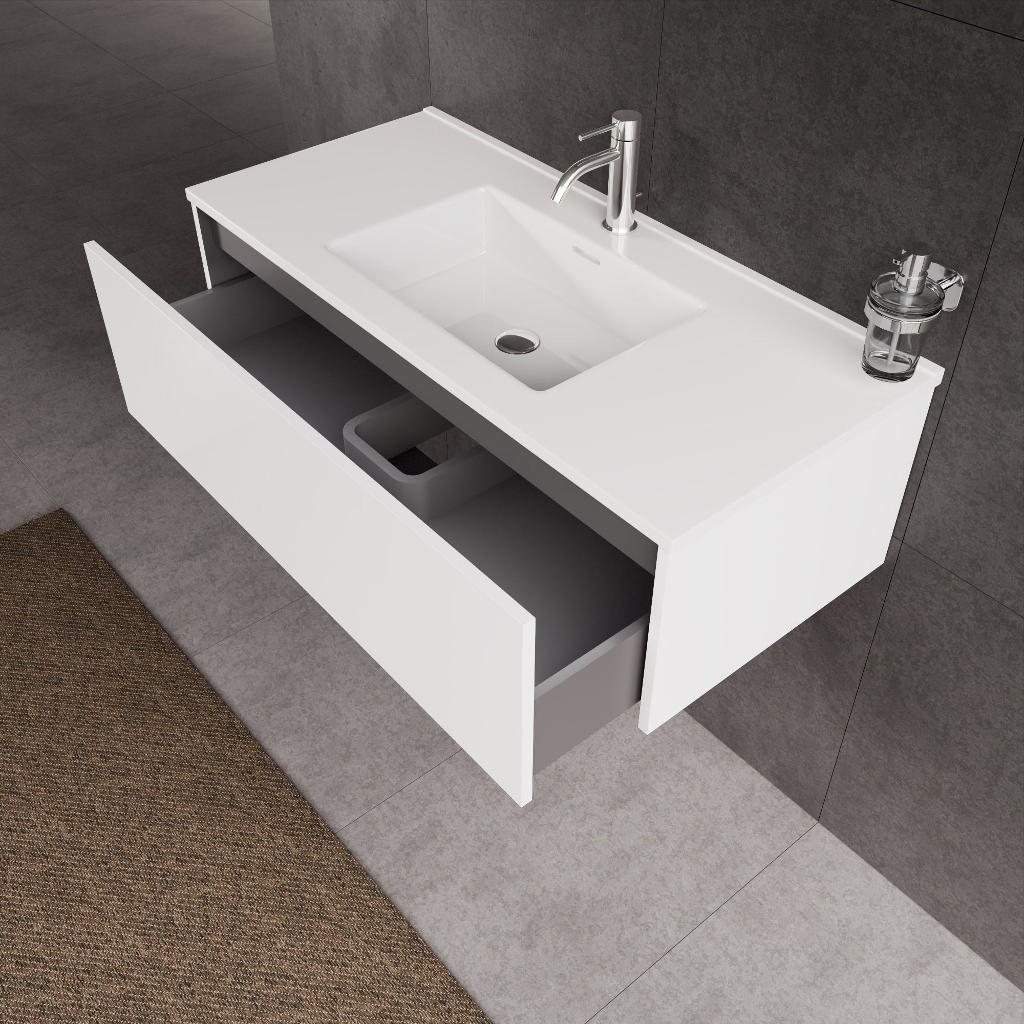 Inda - Mobile bagno L.100 con lavabo lucido / Bianco lucido 1 cassetto - Diamante