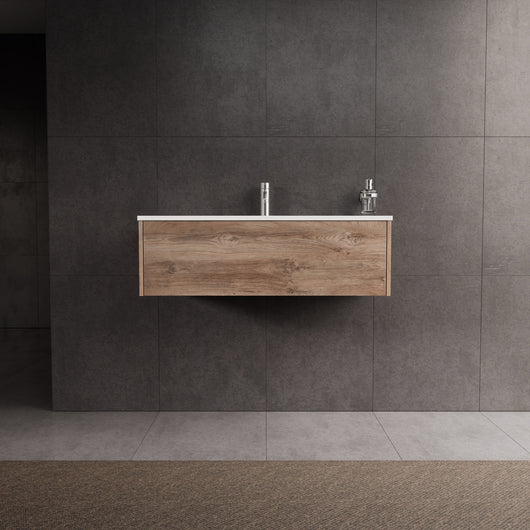 Inda - Mobile bagno L.100 con lavabo lucido / Rovere naturale 1 cassetto - Diamante