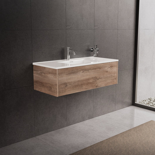 Inda - Mobile bagno L.100 con lavabo lucido / Rovere naturale 1 cassetto - Diamante