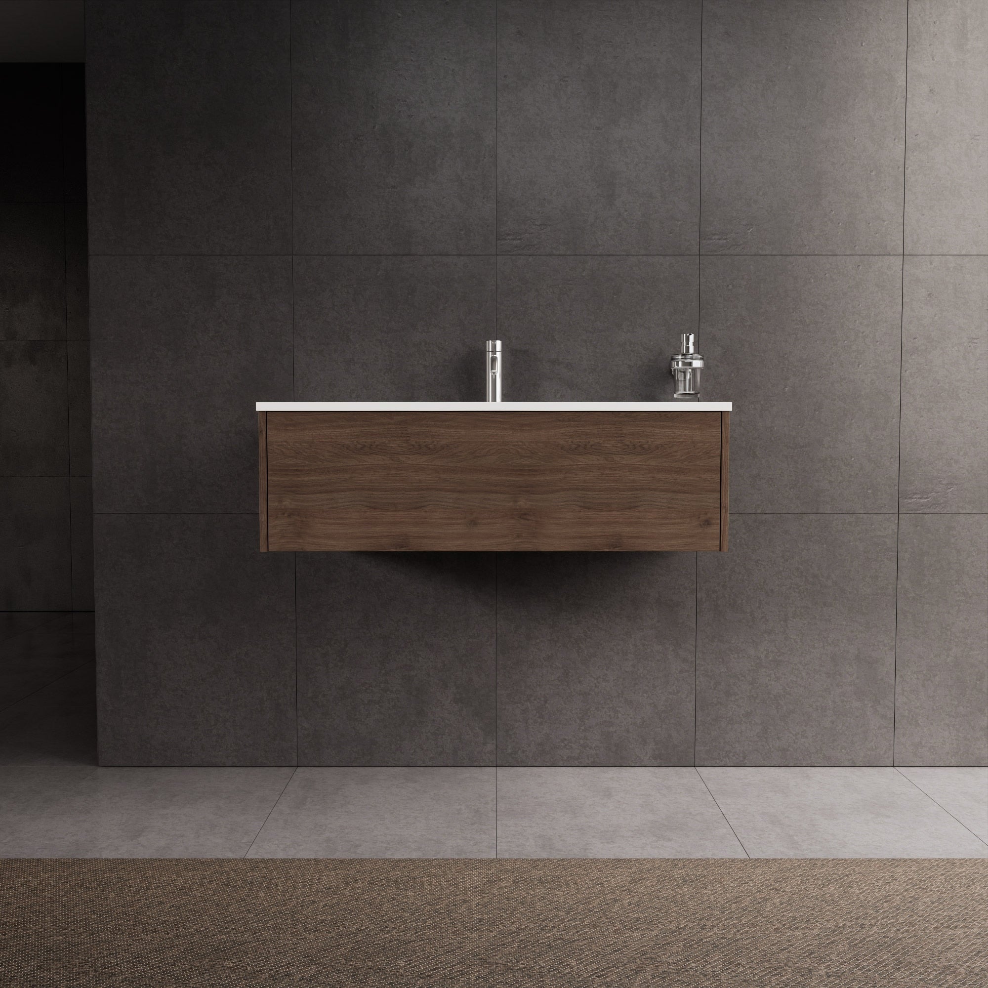 Inda - Mobile bagno L.100 con lavabo lucido / Rovere castano 1 cassetto - Diamante