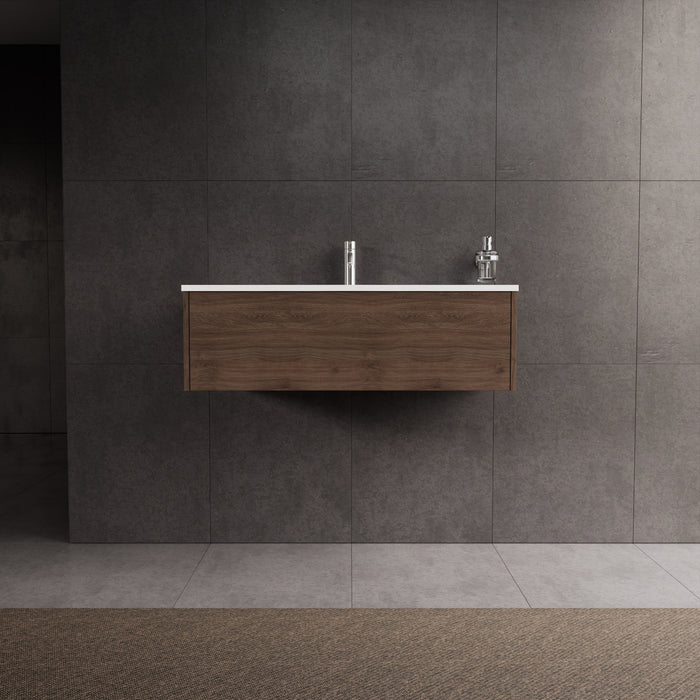 Inda - Mobile bagno L.100 con lavabo lucido / Rovere castano 1 cassetto - Diamante