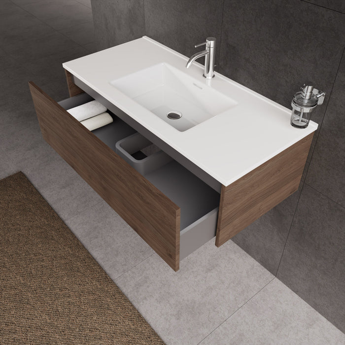 Inda - Mobile bagno L.100 con lavabo lucido / Rovere castano 1 cassetto - Diamante