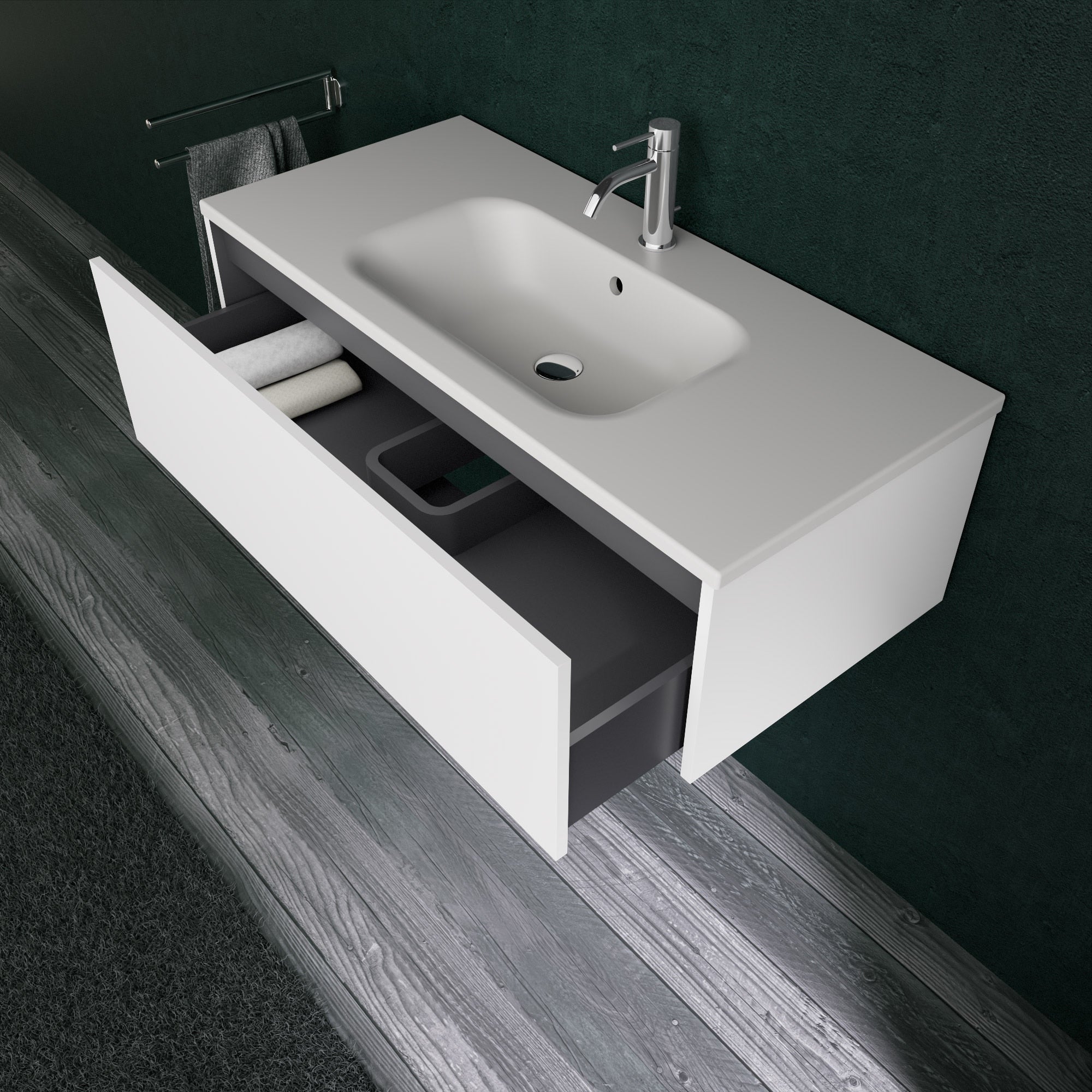 Inda - Mobile bagno L.100 con lavabo opaco / Bianco opaco 1 cassetto - Diamante
