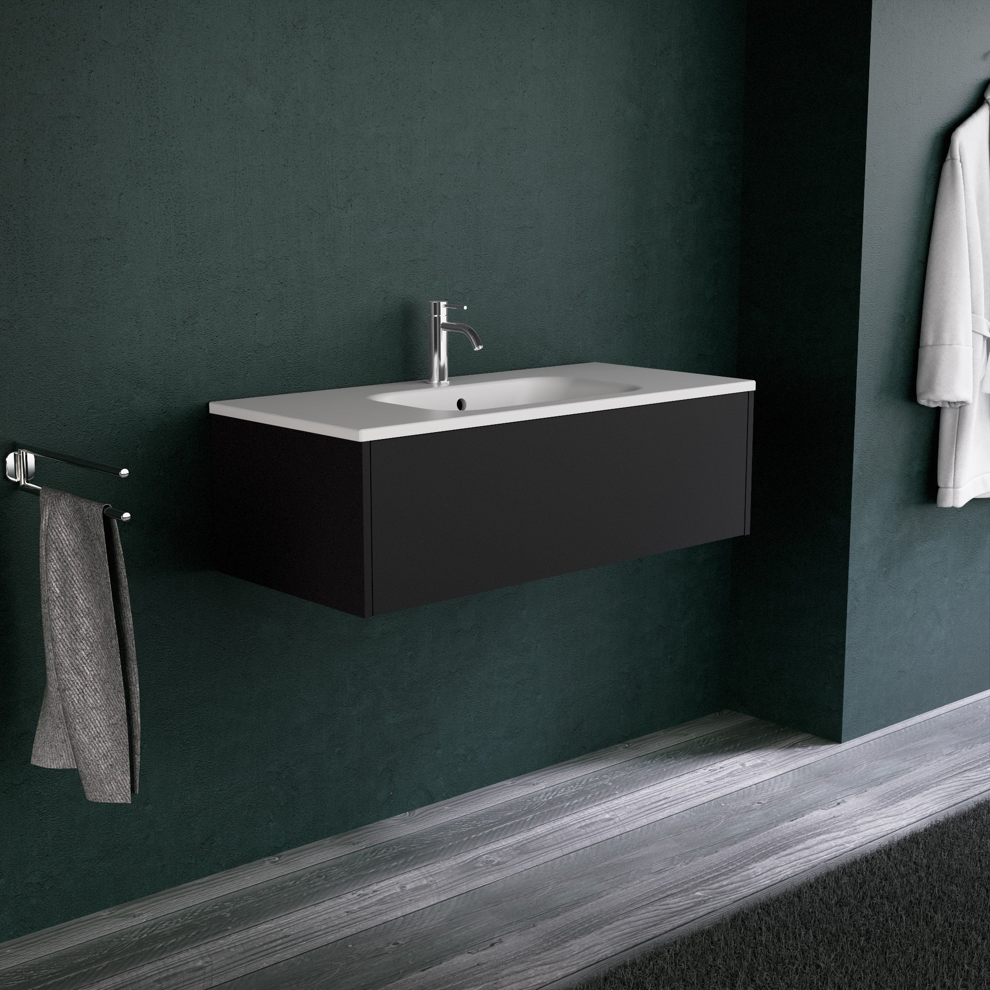 Inda - Mobile bagno L.100 con lavabo opaco / Nero opaco 1 cassetto - Diamante
