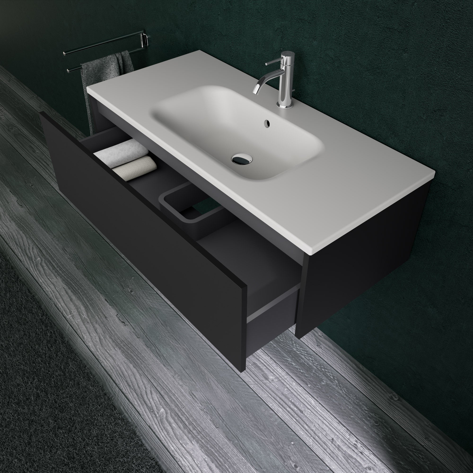 Inda - Mobile bagno L.100 con lavabo opaco / Nero opaco 1 cassetto - Diamante
