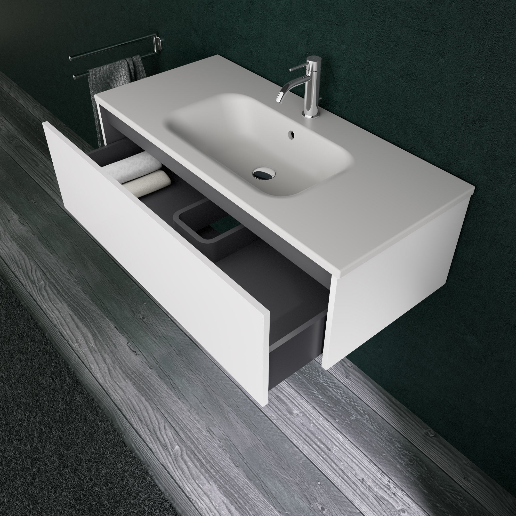 Inda - Mobile bagno L.100 con lavabo opaco / Bianco lucido 1 cassetto - Diamante