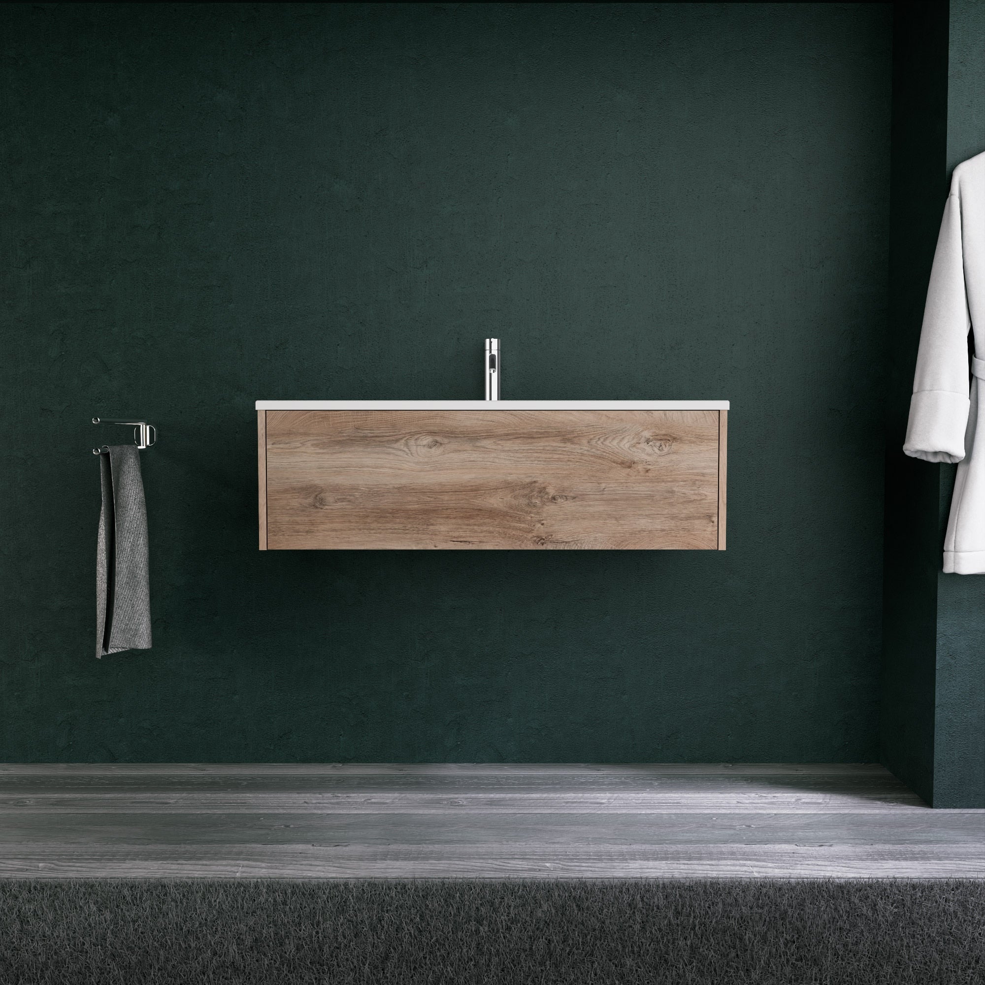 Inda - Mobile bagno L.100 con lavabo opaco / Rovere naturale 1 cassetto - Diamante