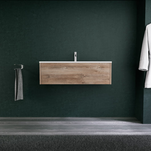 Inda - Mobile bagno L.100 con lavabo opaco / Rovere naturale 1 cassetto - Diamante