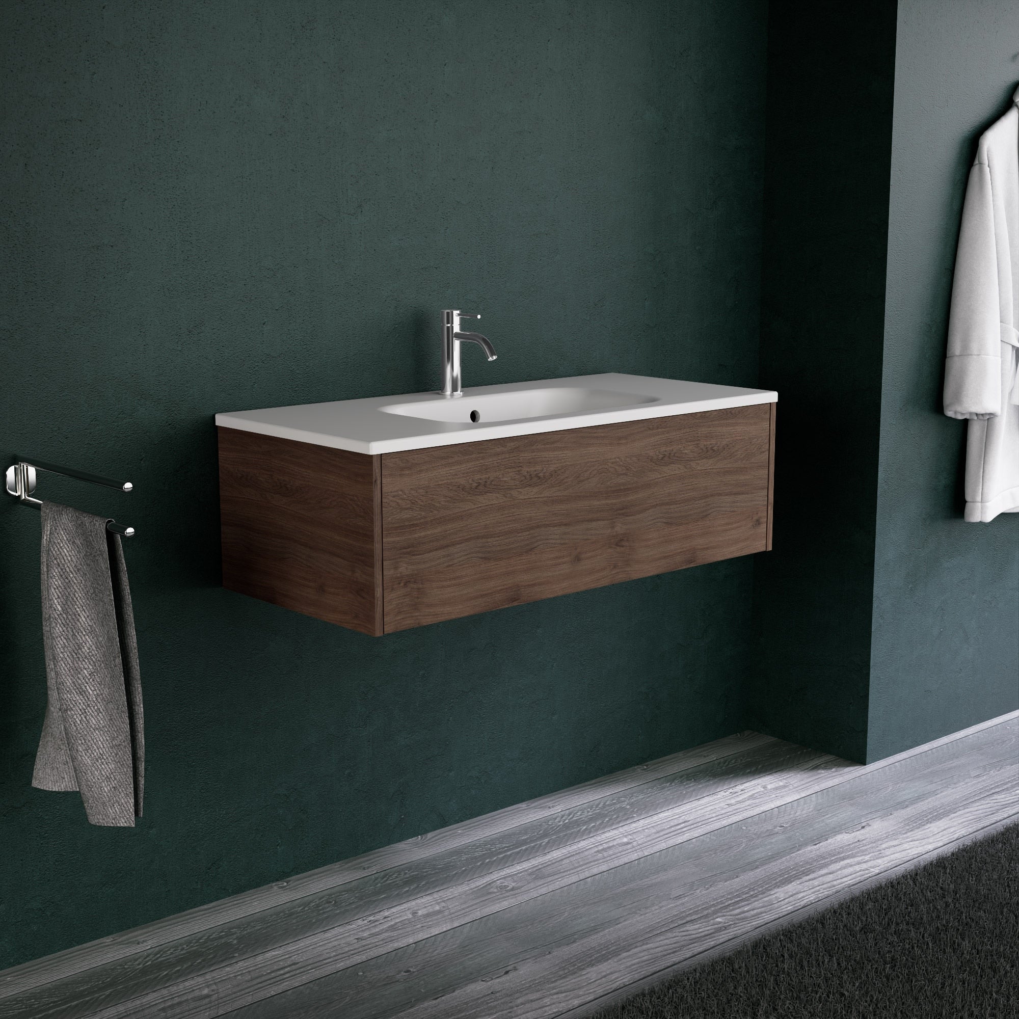 Inda - Mobile bagno L.100 con lavabo opaco / Rovere castano 1 cassetto - Diamante