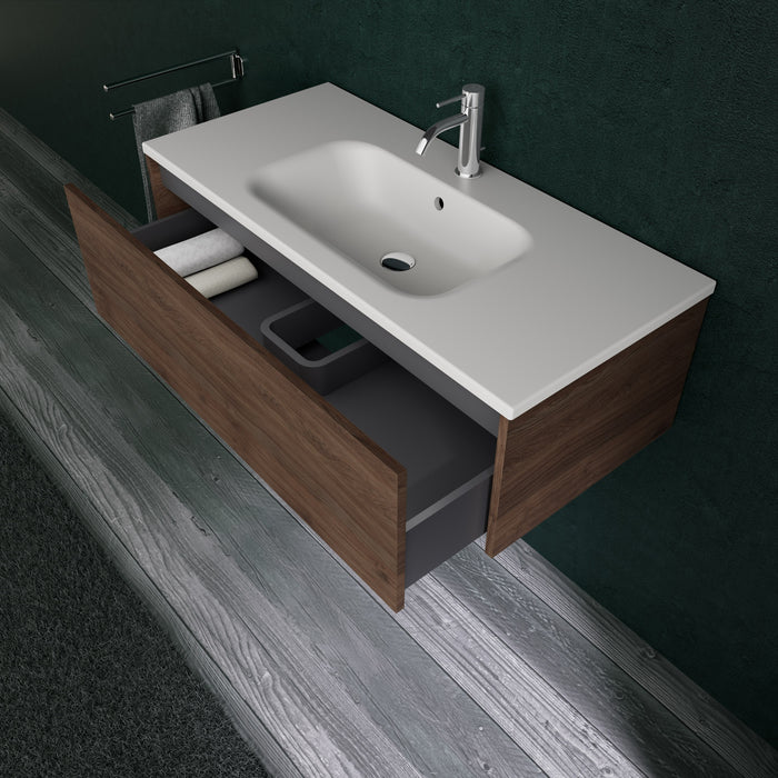 Inda - Mobile bagno L.100 con lavabo opaco / Rovere castano 1 cassetto - Diamante