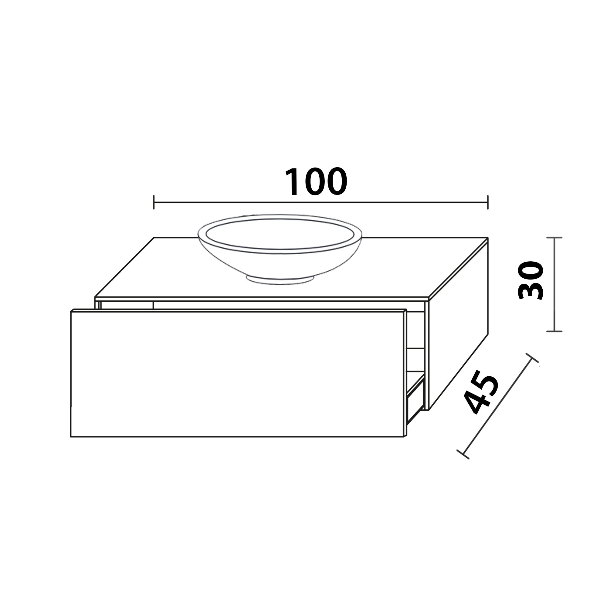 Inda - Mobile bagno L.100 con lavabo in appoggio / Nero opaco 1 cassetto - Diamante