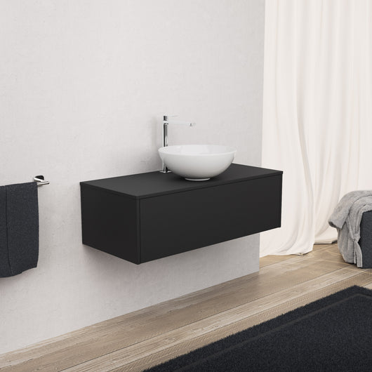 Inda - Mobile bagno L.100 con lavabo in appoggio / Nero opaco 1 cassetto - Diamante