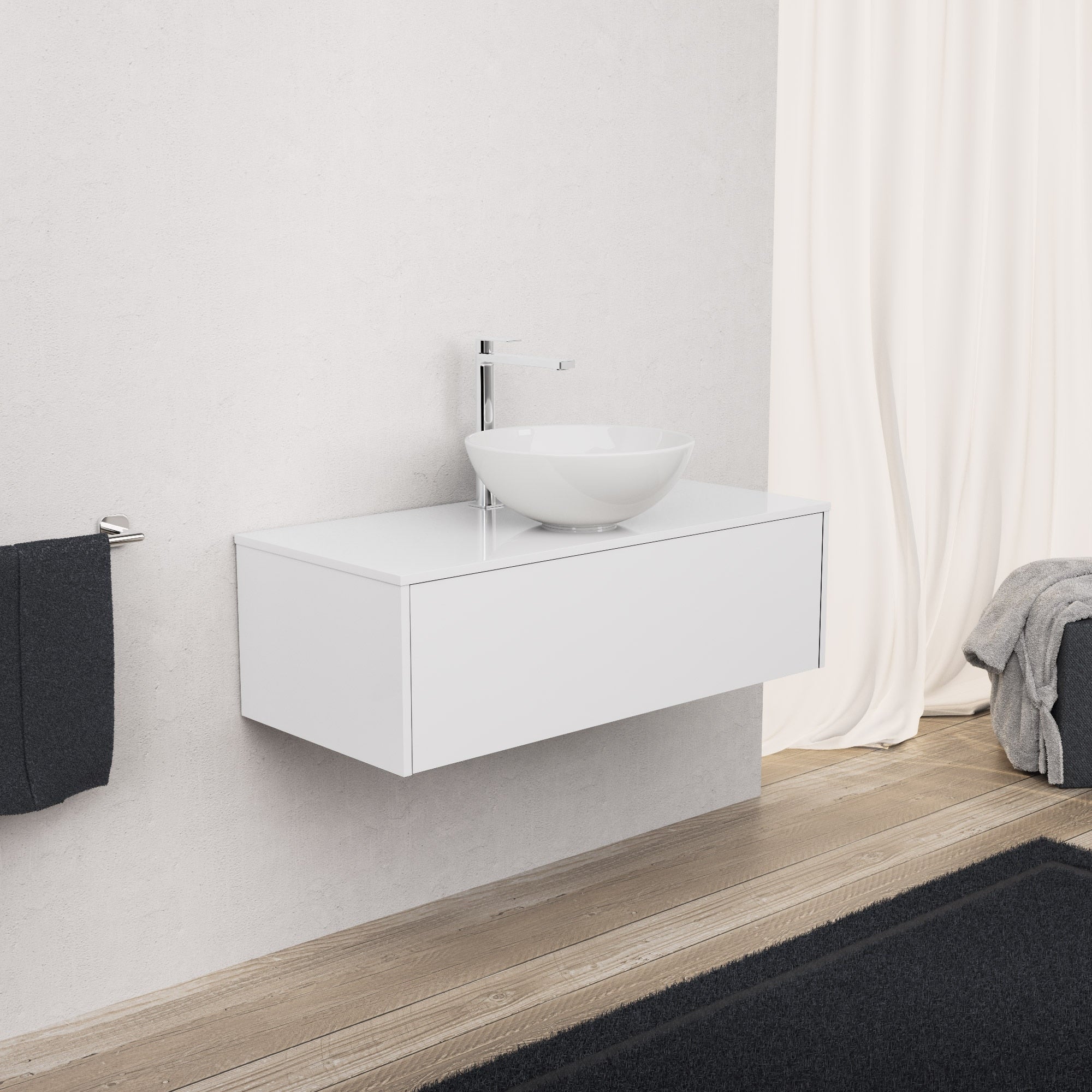 Inda - Mobile bagno L.100 con lavabo in appoggio / Bianco lucido 1 cassetto - Diamante