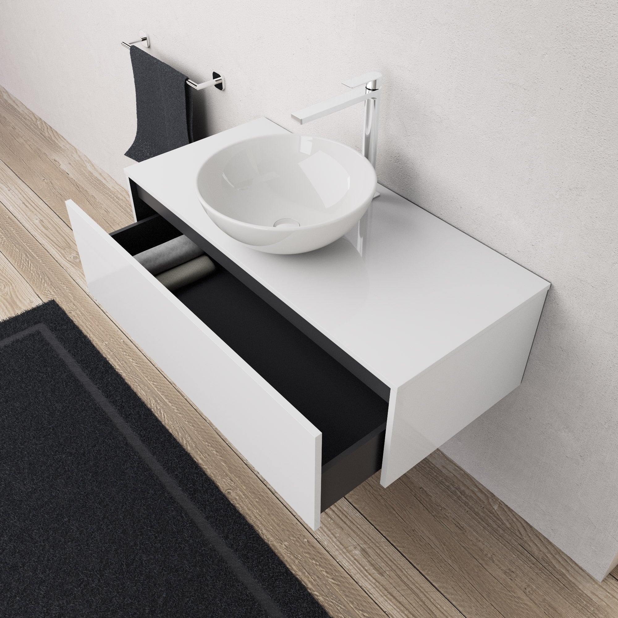 Inda - Mobile bagno L.100 con lavabo in appoggio / Bianco lucido 1 cassetto - Diamante
