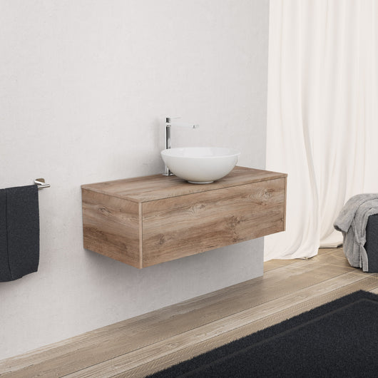 Inda - Mobile bagno L.100 con lavabo in appoggio / Rovere naturale 1 cassetto - Diamante