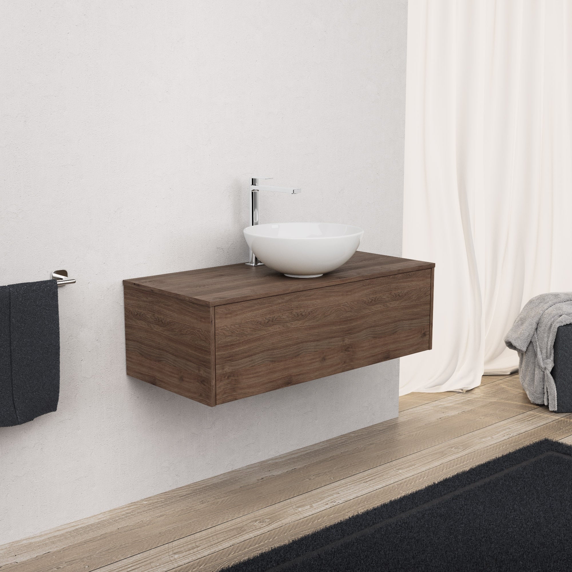 Inda - Mobile bagno L.100 con lavabo in appoggio / Rovere castano 1 cassetto - Diamante