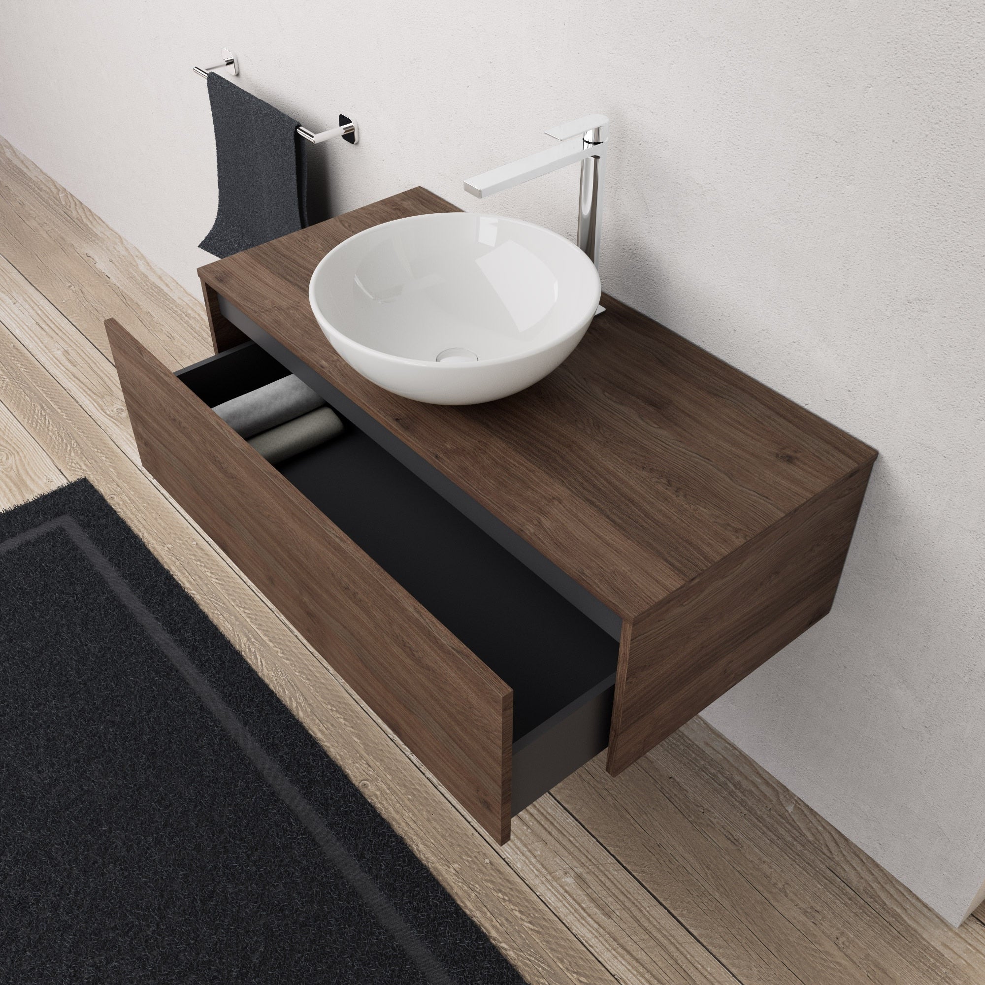 Inda - Mobile bagno L.100 con lavabo in appoggio / Rovere castano 1 cassetto - Diamante