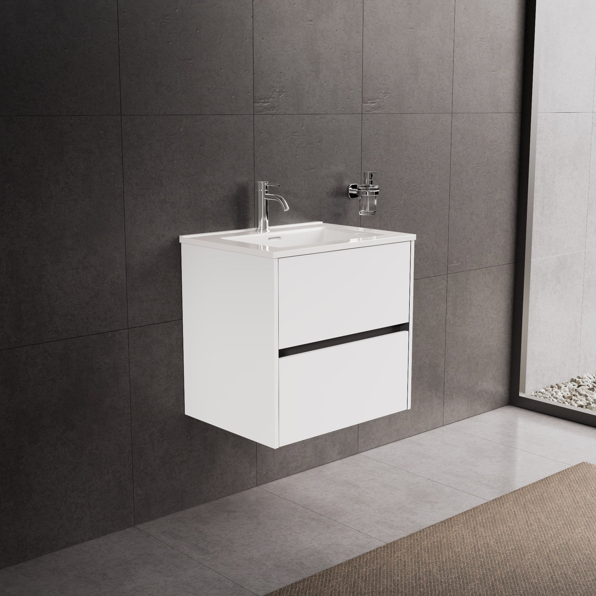 Inda - Mobile bagno L.60 con lavabo lucido / Bianco opaco 2 cassetti - Diamante
