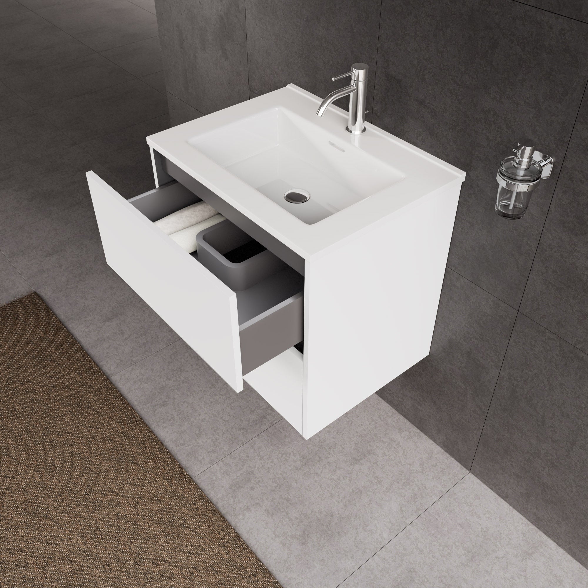 Inda - Mobile bagno L.60 con lavabo lucido / Bianco opaco 2 cassetti - Diamante
