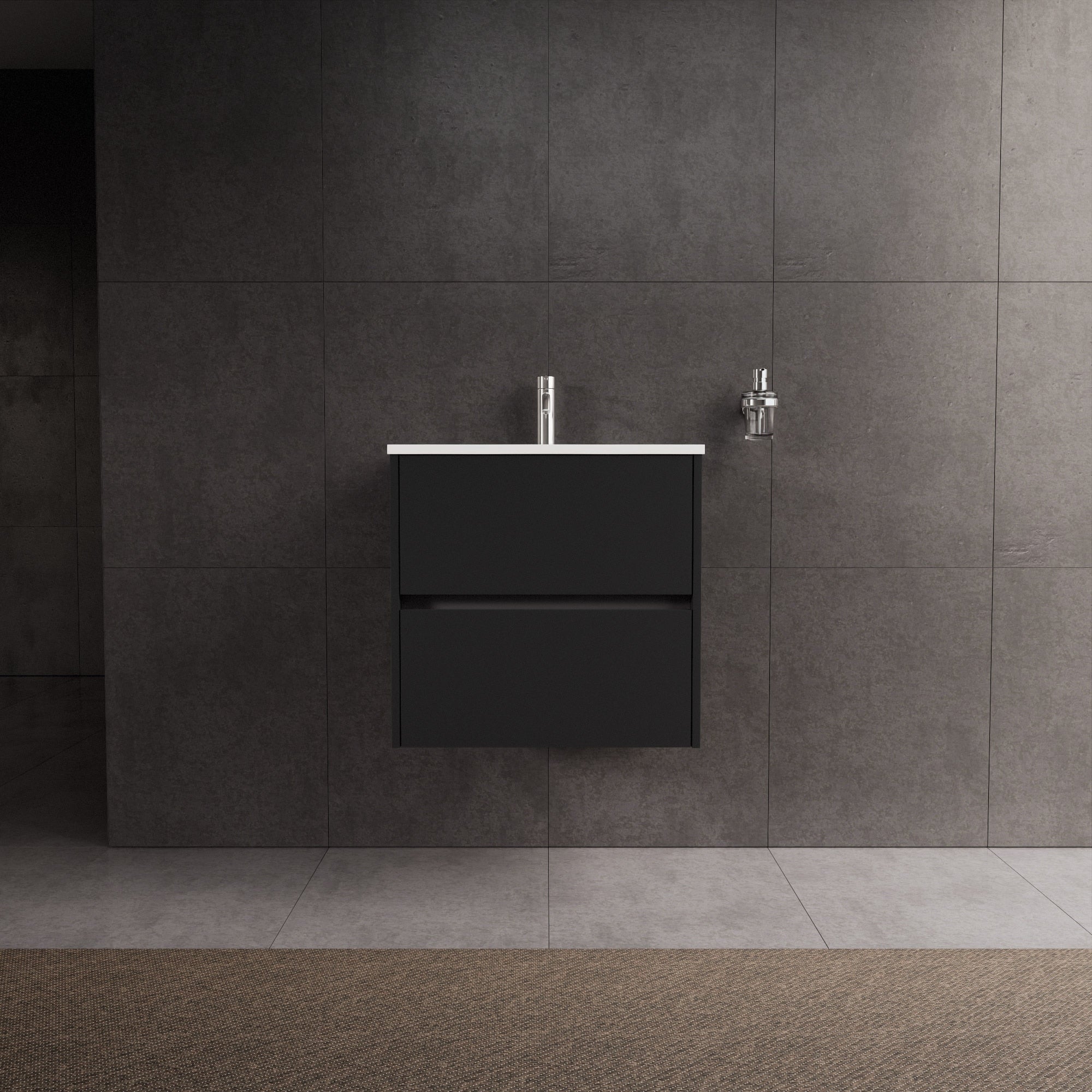 Inda - Mobile bagno L.60 con lavabo lucido / Nero opaco 2 cassetti - Diamante
