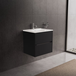 Inda - Mobile bagno L.60 con lavabo lucido / Nero opaco 2 cassetti - Diamante