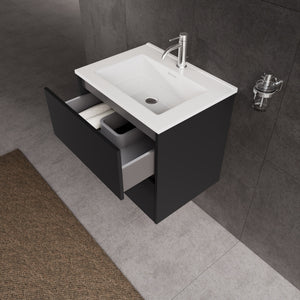 Inda - Mobile bagno L.60 con lavabo lucido / Nero opaco 2 cassetti - Diamante