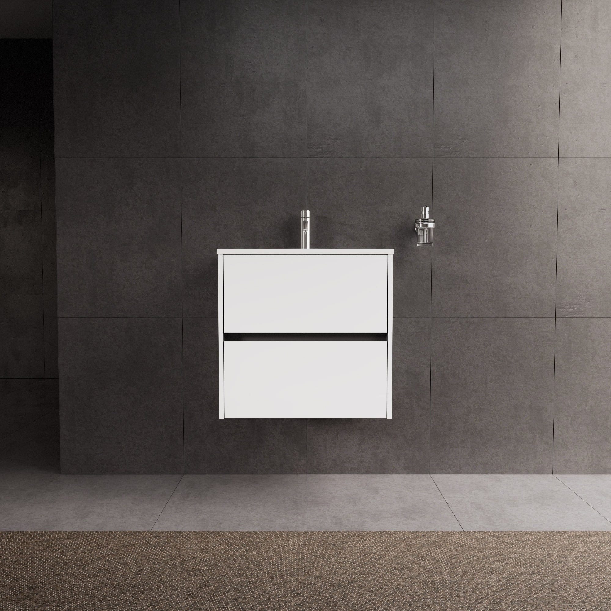 Inda - Mobile bagno L.60 con lavabo lucido / Bianco lucido 2 cassetti - Diamante