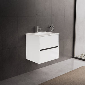 Inda - Mobile bagno L.60 con lavabo lucido / Bianco lucido 2 cassetti - Diamante