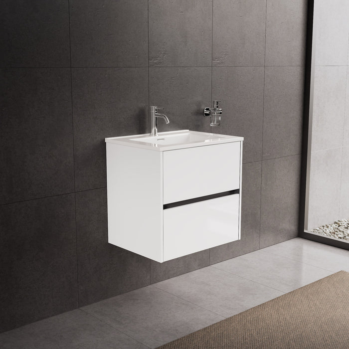Inda - Mobile bagno L.60 con lavabo lucido / Bianco lucido 2 cassetti - Diamante