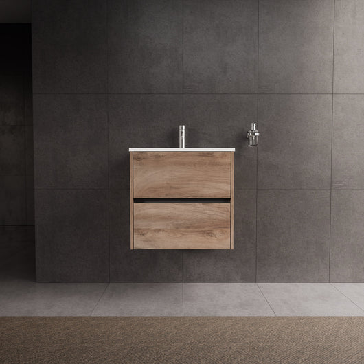 Inda - Mobile bagno L.60 con lavabo lucido / Rovere naturale 2 cassetti - Diamante