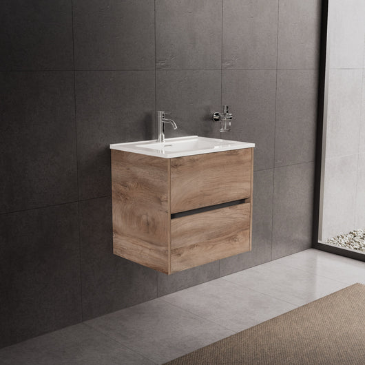 Inda - Mobile bagno L.60 con lavabo lucido / Rovere naturale 2 cassetti - Diamante