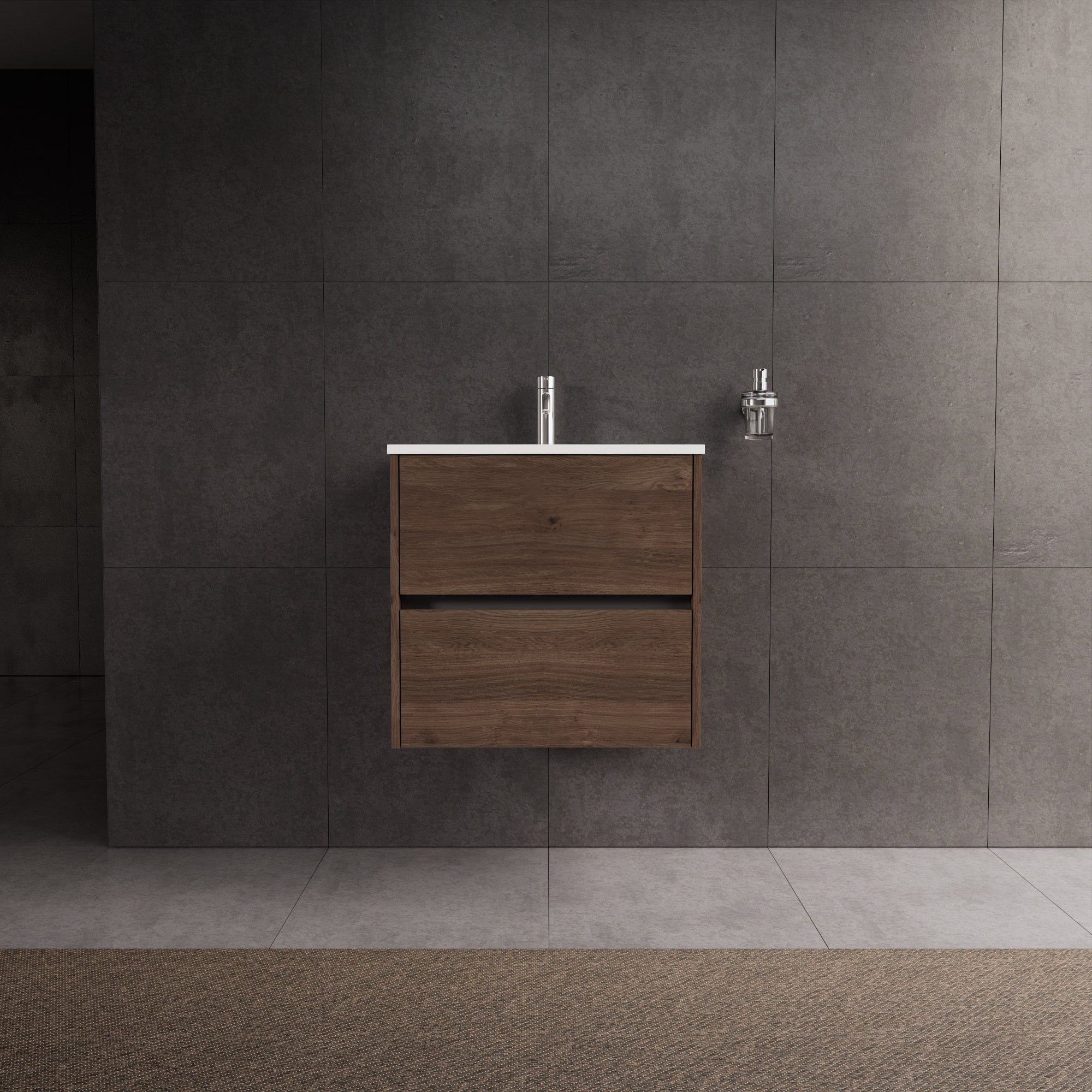 Inda - Mobile bagno L.60 con lavabo lucido / Rovere castano 2 cassetti - Diamante