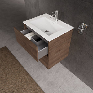 Inda - Mobile bagno L.60 con lavabo lucido / Rovere castano 2 cassetti - Diamante