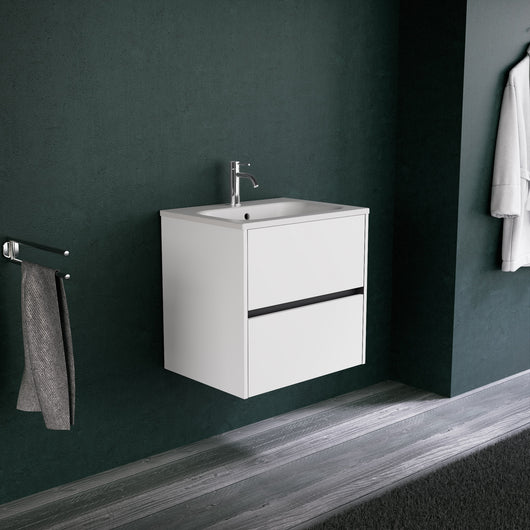 Inda - Mobile bagno L.60 con lavabo opaco / Bianco opaco 2 cassetti - Diamante