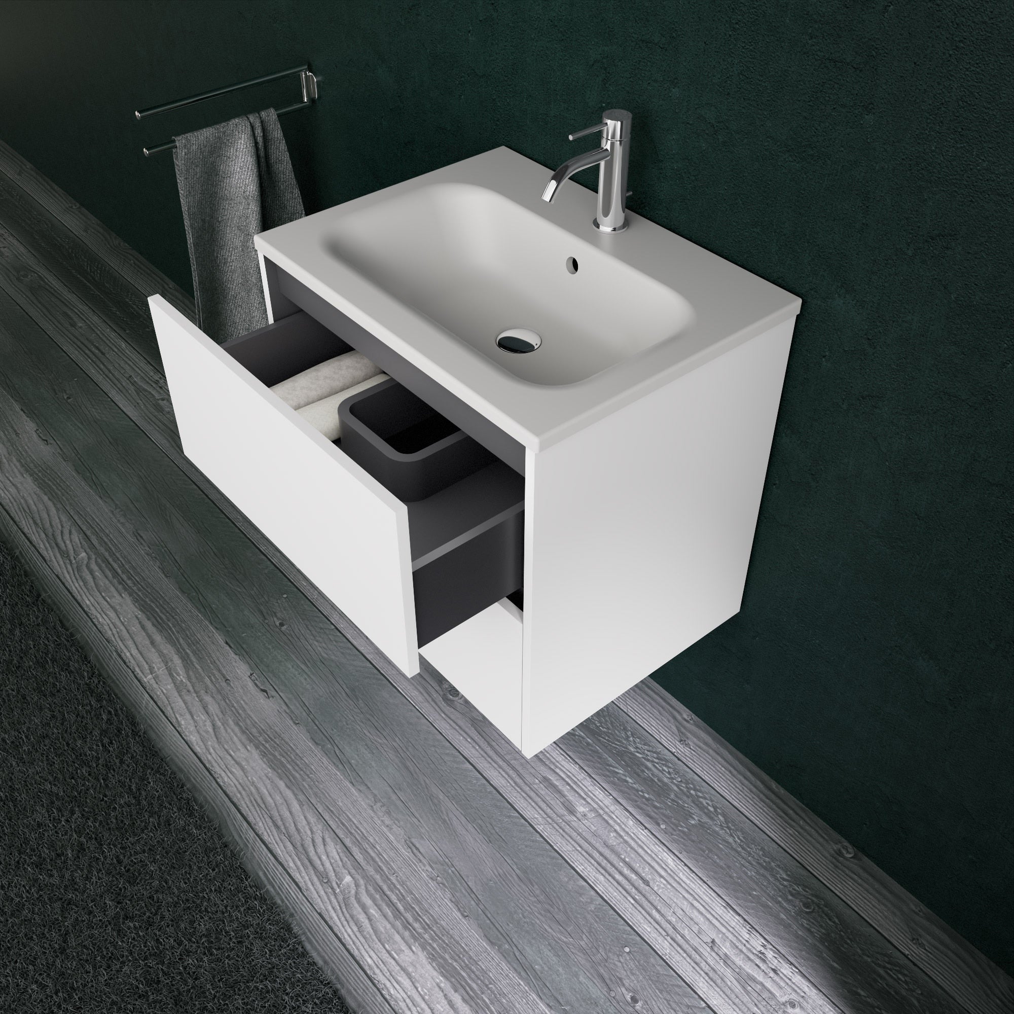 Inda - Mobile bagno L.60 con lavabo opaco / Bianco opaco 2 cassetti - Diamante