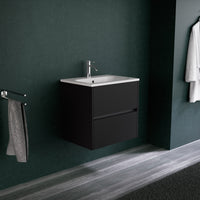 Inda - Mobile bagno L.60 con lavabo opaco / Nero opaco 2 cassetti - Diamante