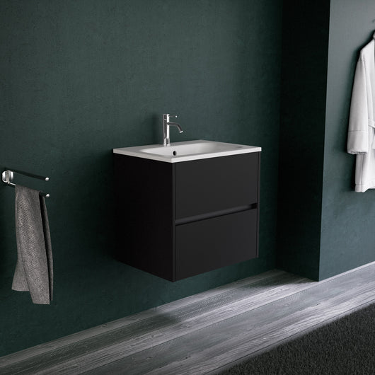 Inda - Mobile bagno L.60 con lavabo opaco / Nero opaco 2 cassetti - Diamante