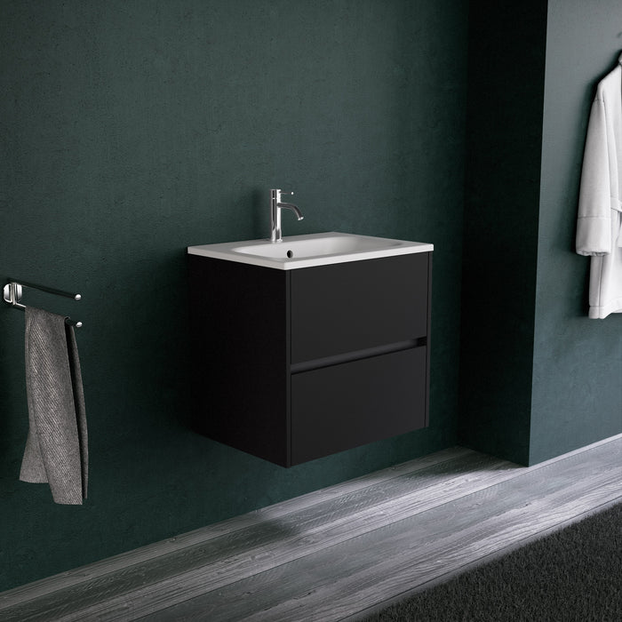 Inda - Mobile bagno L.60 con lavabo opaco / Nero opaco 2 cassetti - Diamante