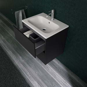 Inda - Mobile bagno L.60 con lavabo opaco / Nero opaco 2 cassetti - Diamante