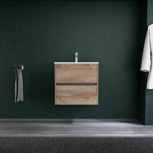 Inda - Mobile bagno L.60 con lavabo opaco / Rovere naturale 2 cassetti - Diamante