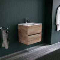 Inda - Mobile bagno L.60 con lavabo opaco / Rovere naturale 2 cassetti - Diamante