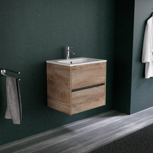 Inda - Mobile bagno L.60 con lavabo opaco / Rovere naturale 2 cassetti - Diamante